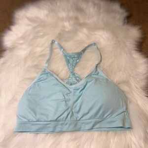 Just Be Sky Blue Lace Racerback Sports Bra